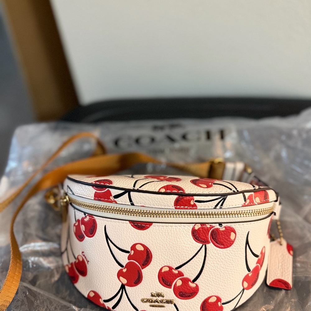 Coach Cherry Print Crossbody Bag in White and Red